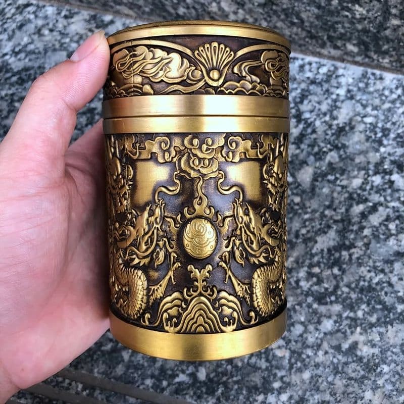 銅器 細工 双龍戯珠龍興天下茶壺 茶道具 香道具 装飾品 工芸品 置物