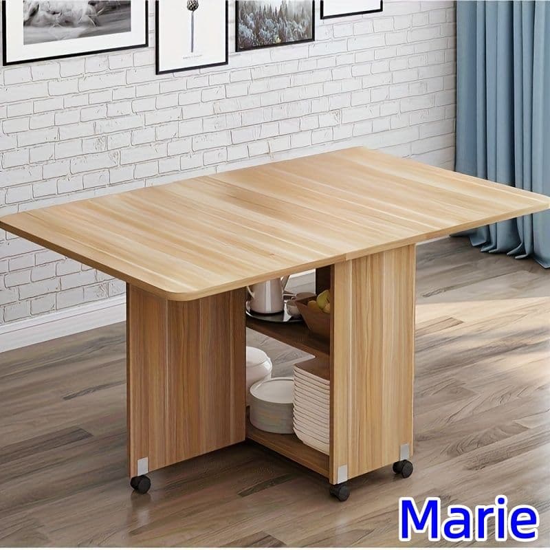 折りたたみ伸縮ダイニングテーブル デュアルバタフライトップ 収納スペース付き