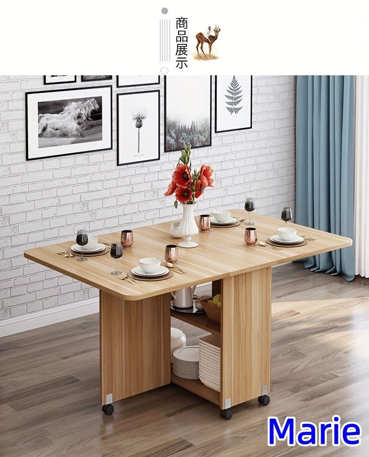 折りたたみ伸縮ダイニングテーブル デュアルバタフライトップ 収納スペース付き