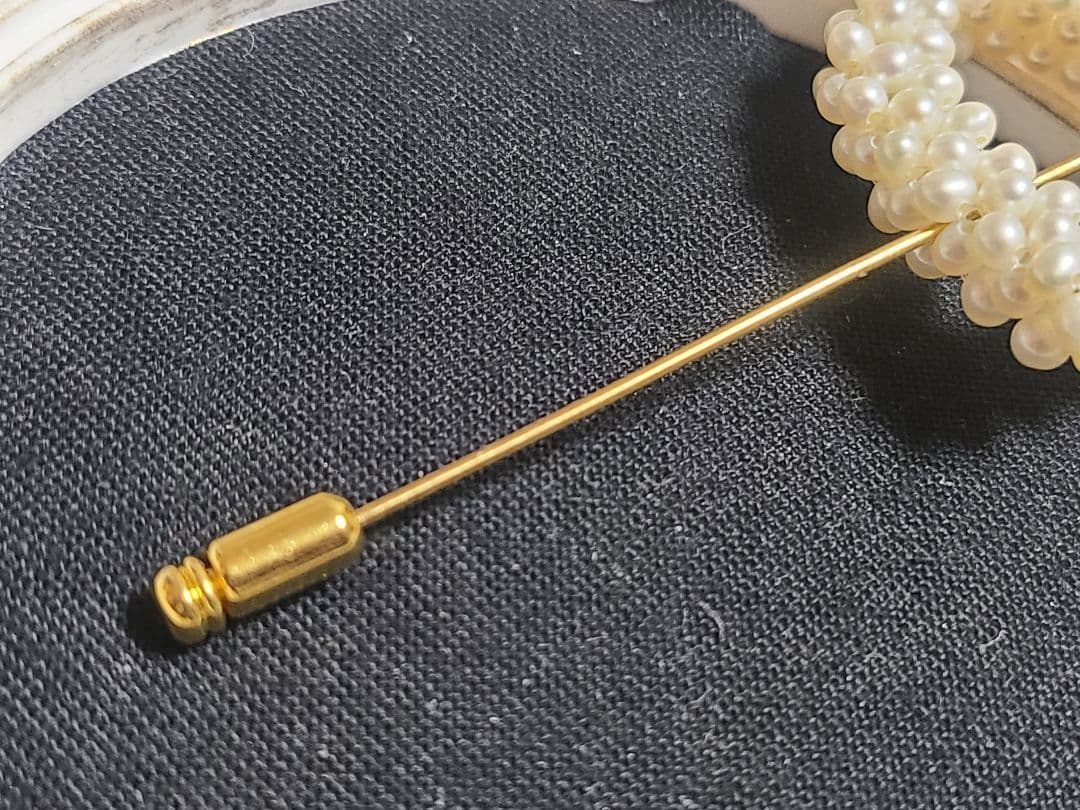 ヴィンテージ K18 パール付き ハート ブローチ ピンブローチ