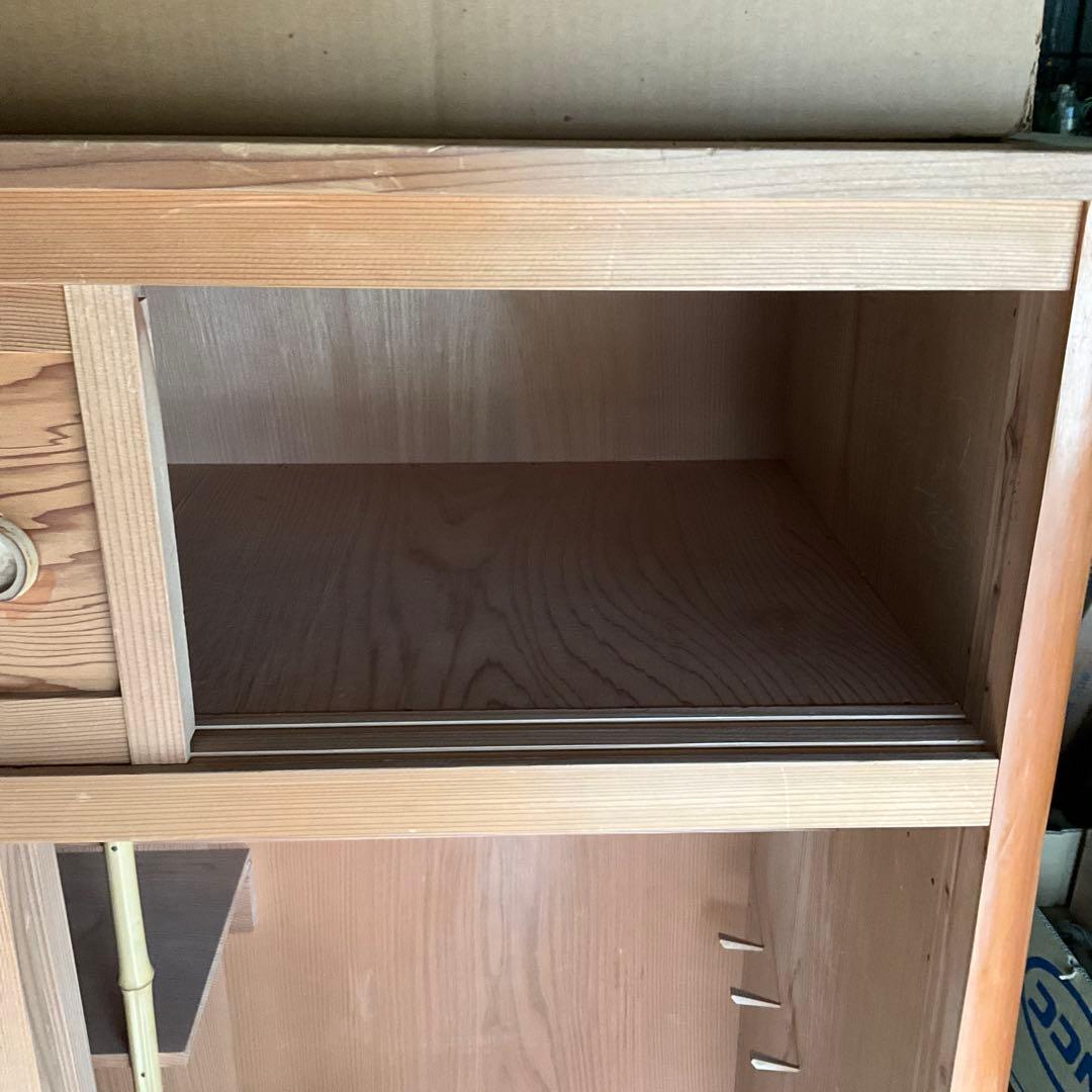 伝統工芸高級水屋道具杉無垢材網代引戸アジロ茶道具煎茶棚置水屋茶箪笥飾り棚和家具