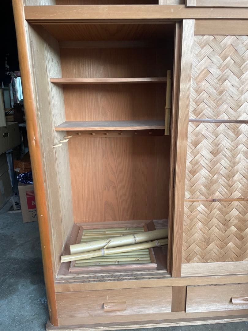 伝統工芸高級水屋道具杉無垢材網代引戸アジロ茶道具煎茶棚置水屋茶箪笥飾り棚和家具