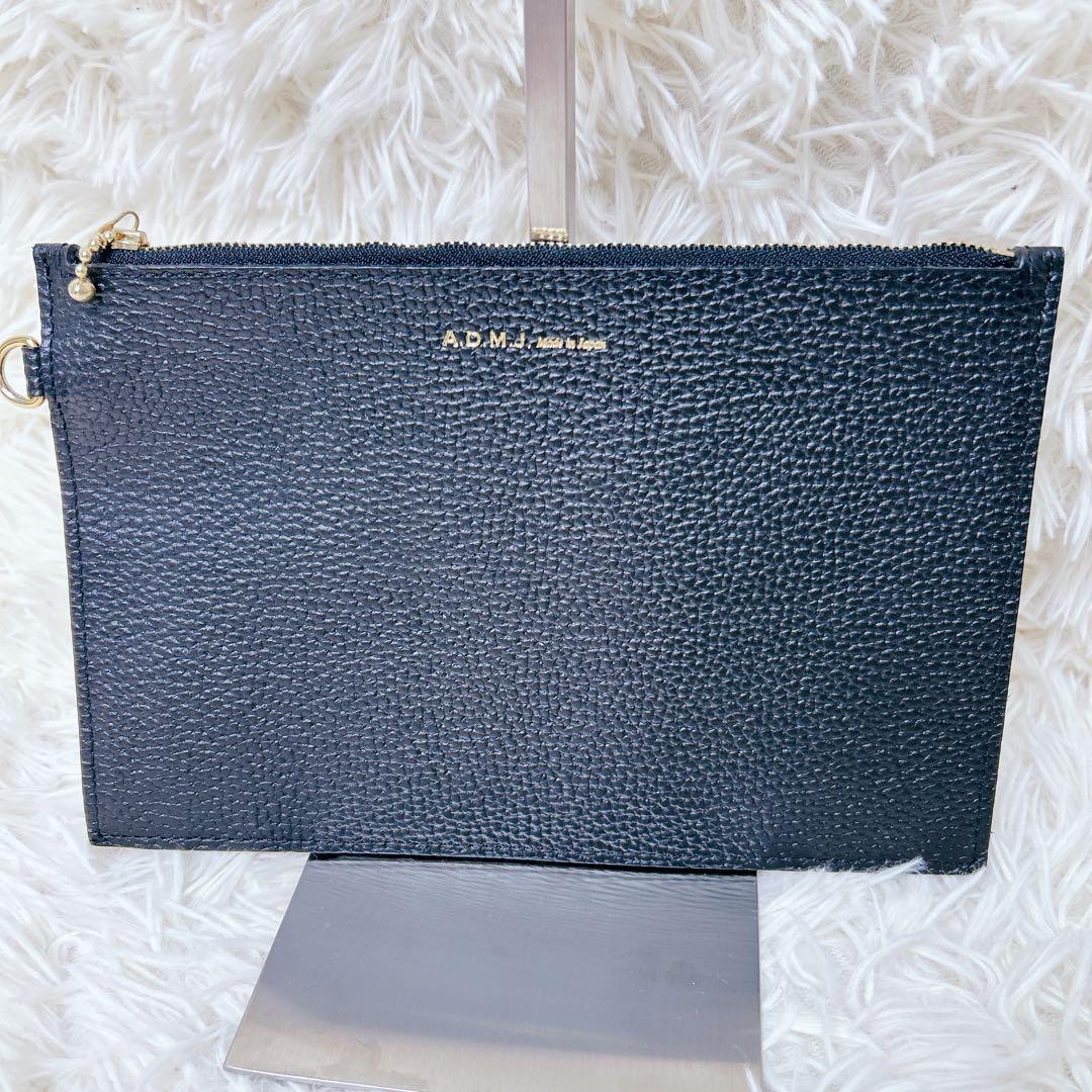 A.D.M.J 高級　本革 ワンショルダー 黒 シボ革 A4 ポーチ付　GC付き