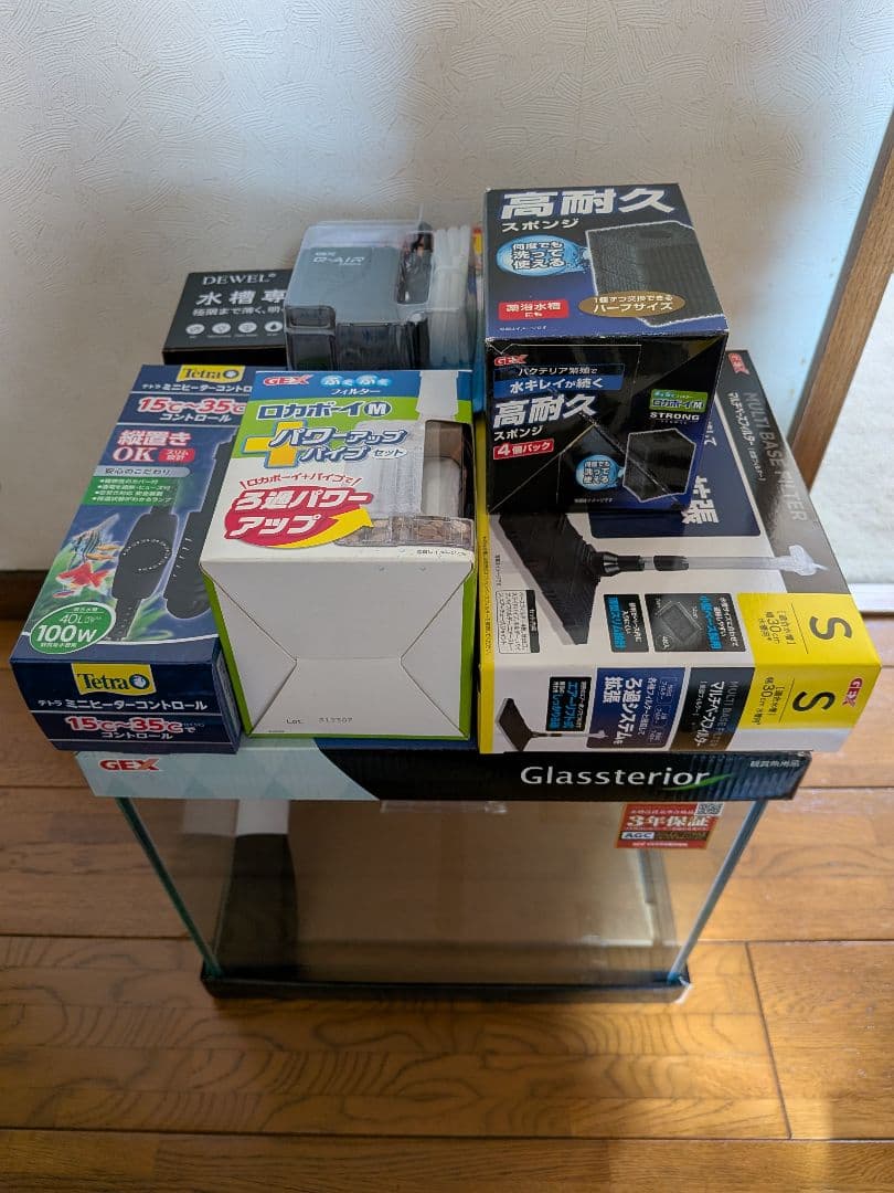 【未使用品】アクアリウム完璧フルセット 水槽・ヒーター・LED完備・底面濾過