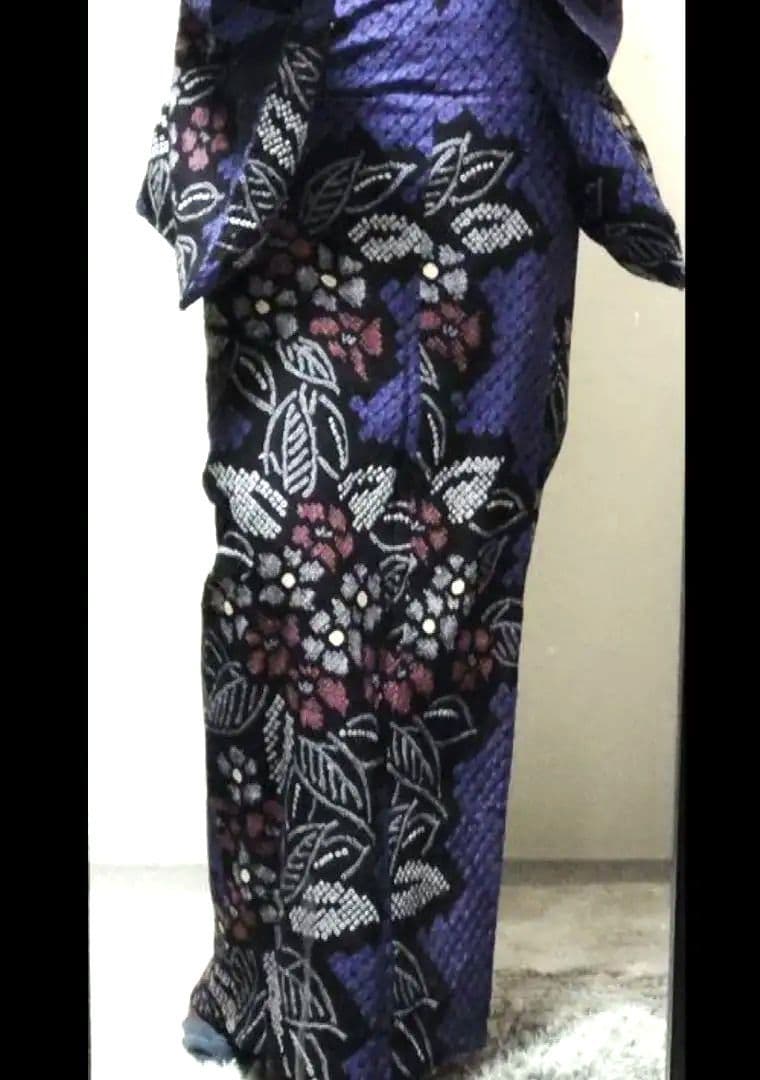 有松絞り浴衣　パープルブルー付け下げ柄