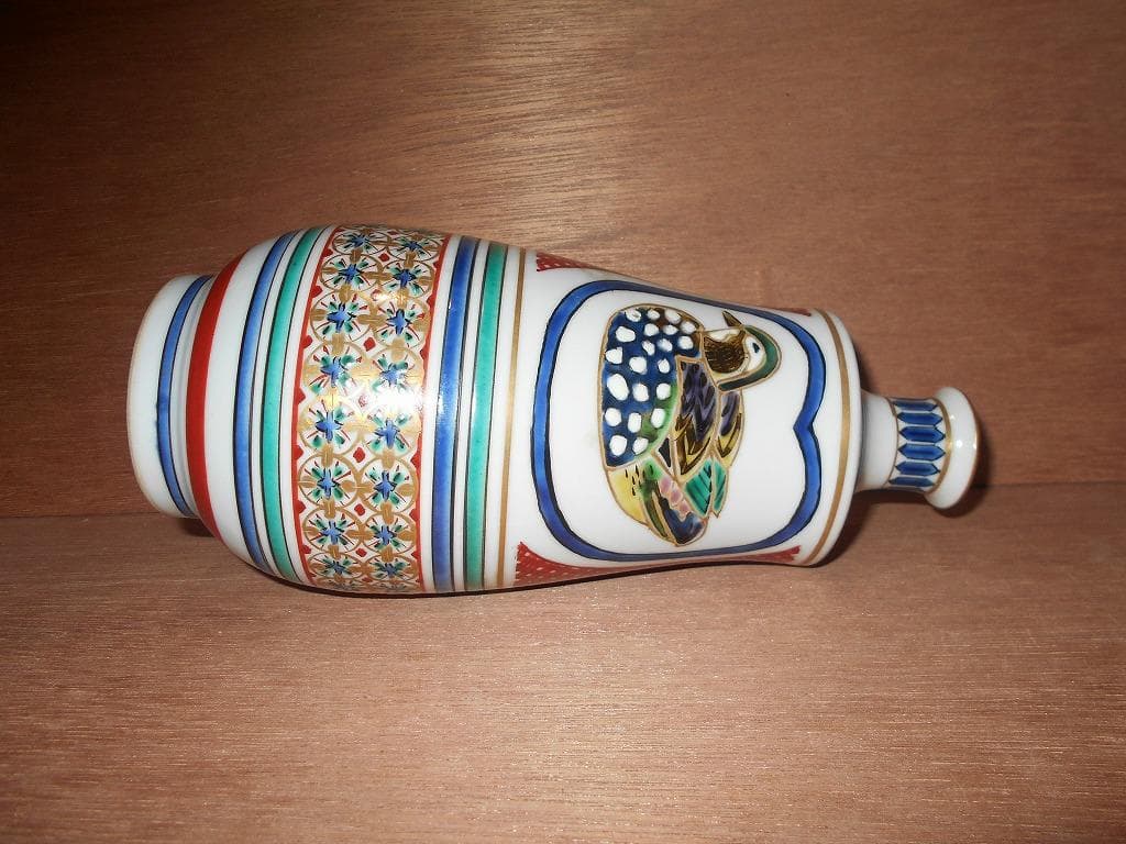 九谷焼　北出星光　色絵　瑞鳥紋陶瓶 : 九谷　花瓶　星光　北出塔次郎に師事