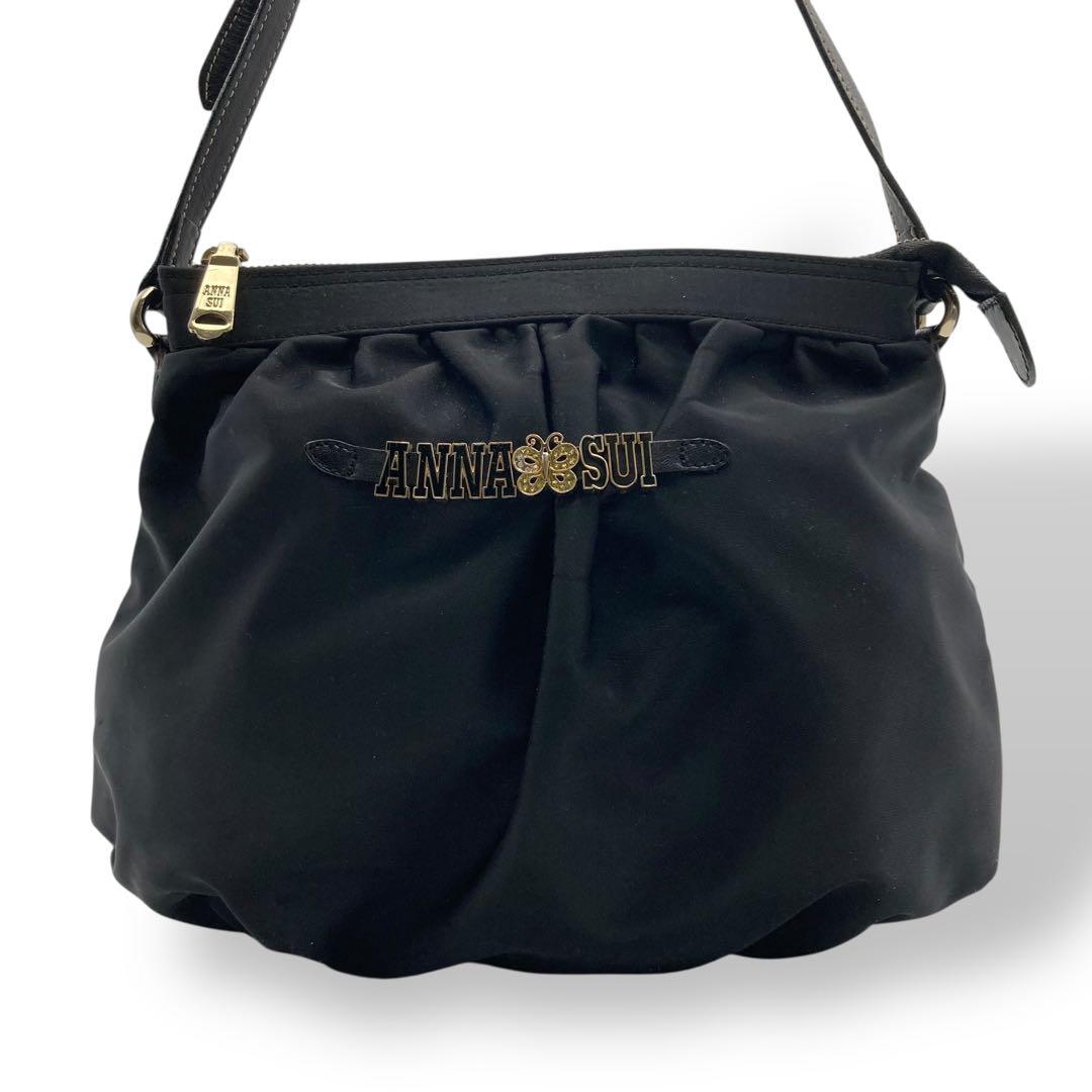 アナスイ ANNA SUI ショルダーバッグ 斜め掛け ナイロン ブラック ロゴ