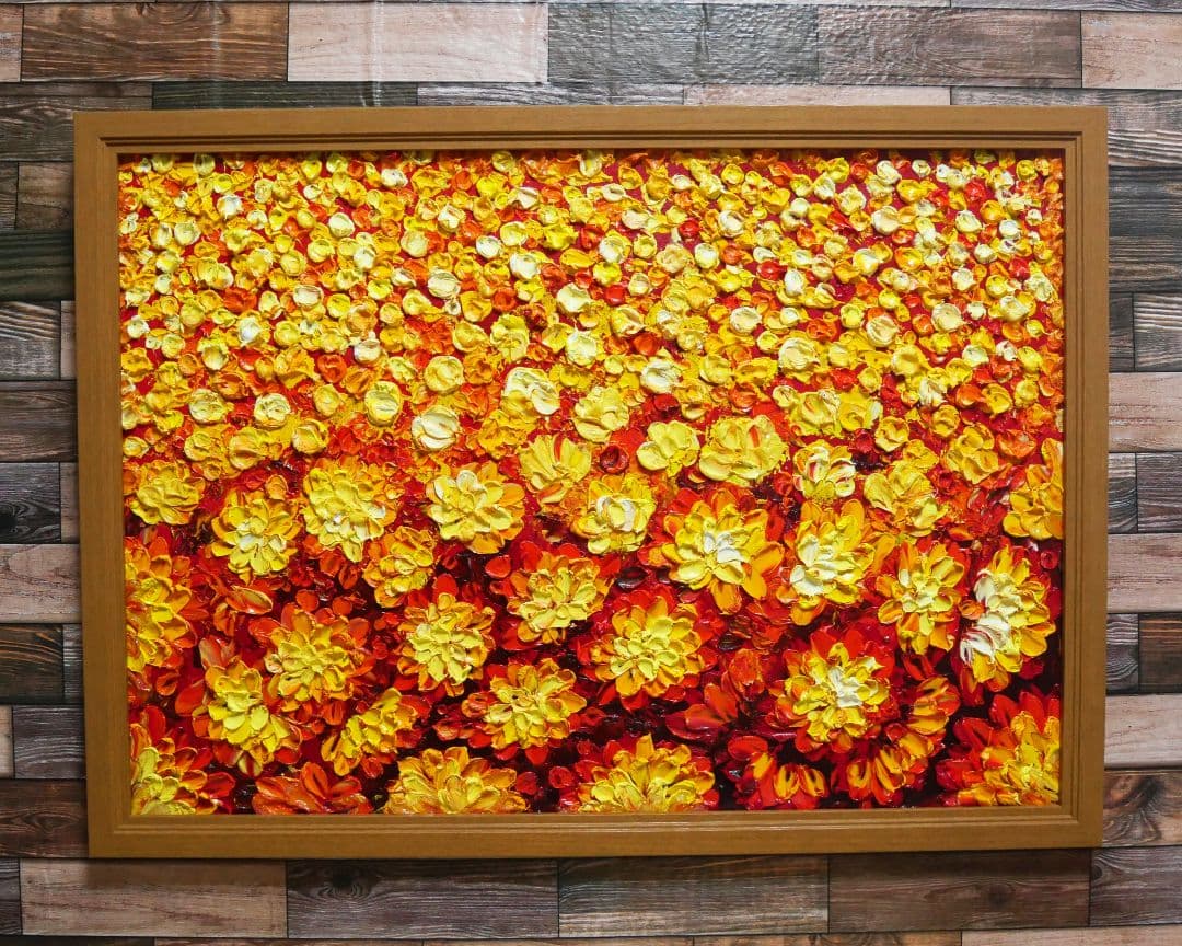 油絵 油彩 絵 絵画 マリーゴールド畑【A2】