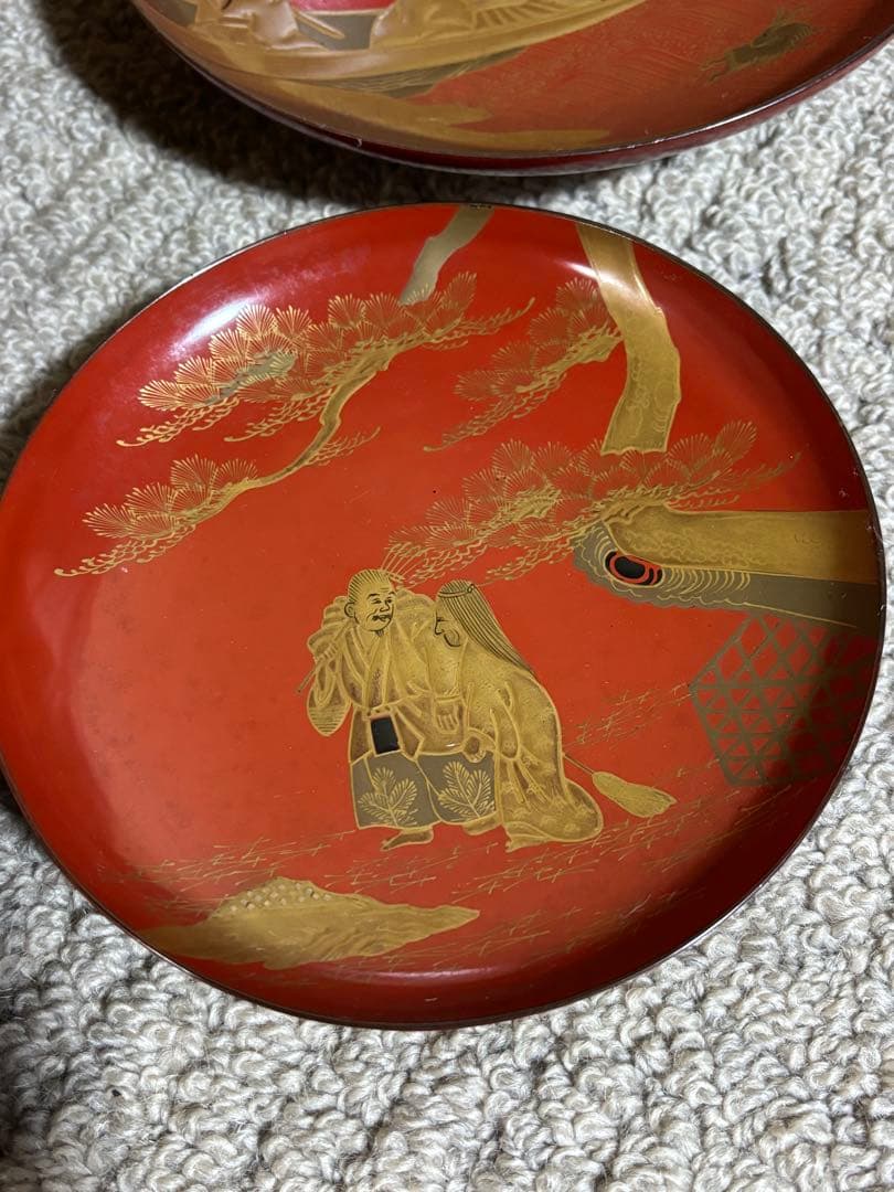 明治時代 金蒔絵 朱塗 祝議用 大盃 金彩絵図 漆器 骨董品 蔵出し 時代物