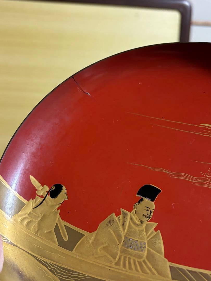 明治時代 金蒔絵 朱塗 祝議用 大盃 金彩絵図 漆器 骨董品 蔵出し 時代物