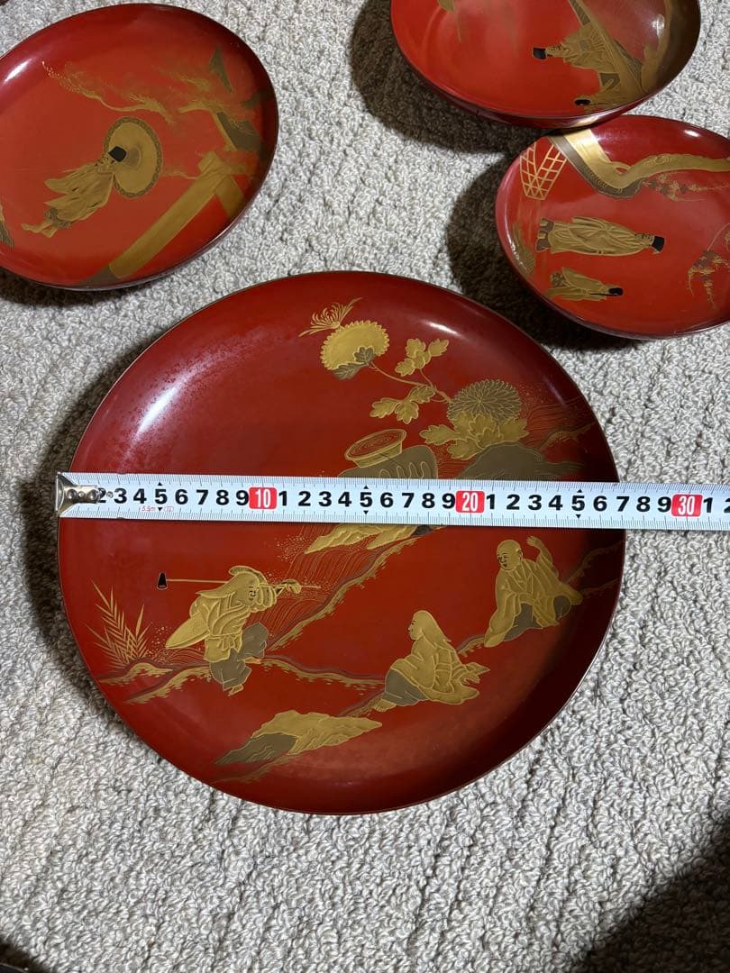 明治時代 金蒔絵 朱塗 祝議用 大盃 金彩絵図 漆器 骨董品 蔵出し 時代物