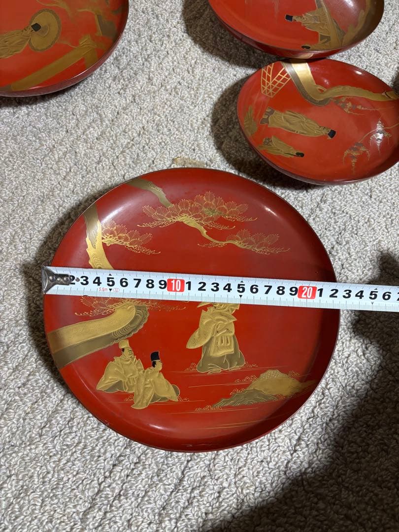 明治時代 金蒔絵 朱塗 祝議用 大盃 金彩絵図 漆器 骨董品 蔵出し 時代物