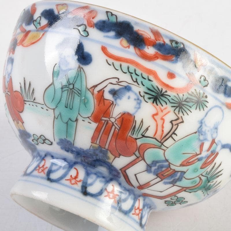 中国　大明萬歴年製款　五彩　神獣人物文　盃　ぐい呑　時代箱付　C　9167