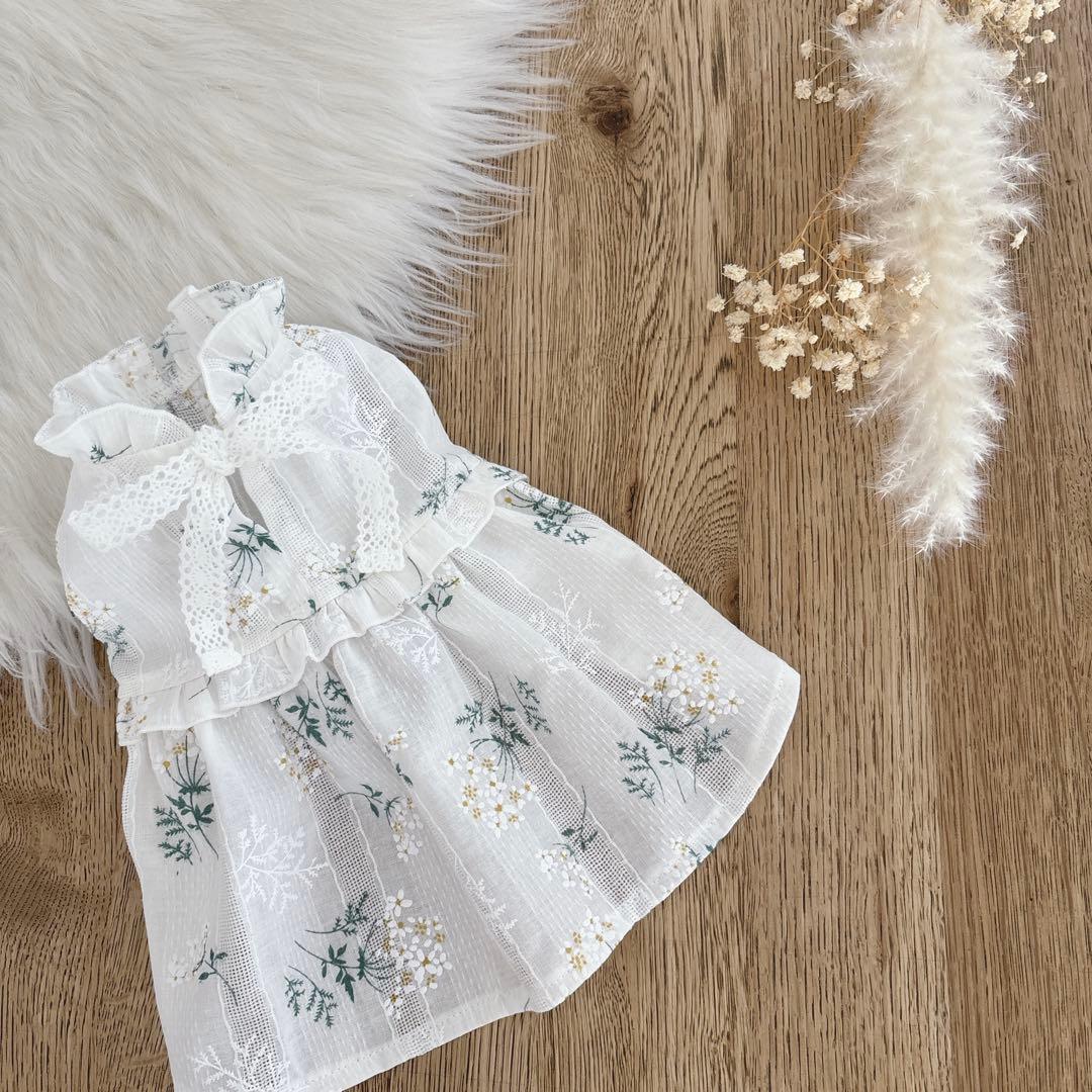 ハンドメイド　ぷっくり花柄ドビー織りバックリボンワンピース　犬服