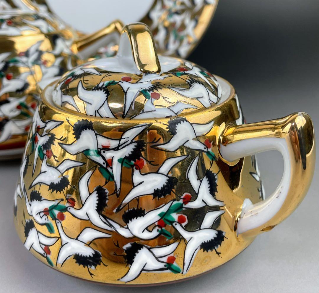 【希少】九谷焼 1000クレーン 鶴 シュガーボウル クリーマー 皿 プレート