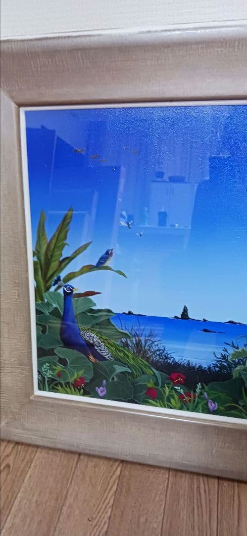 期間限定 得市！真作 北久美子「風の譜」油彩10号 孔雀・南国花鳥画人気画家