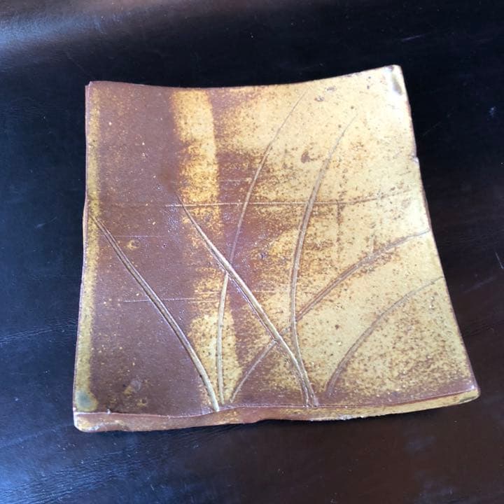 古美術品◼️お茶室よりステキな雰囲気の菓子皿が出てきました、茶道具、備前焼、角皿