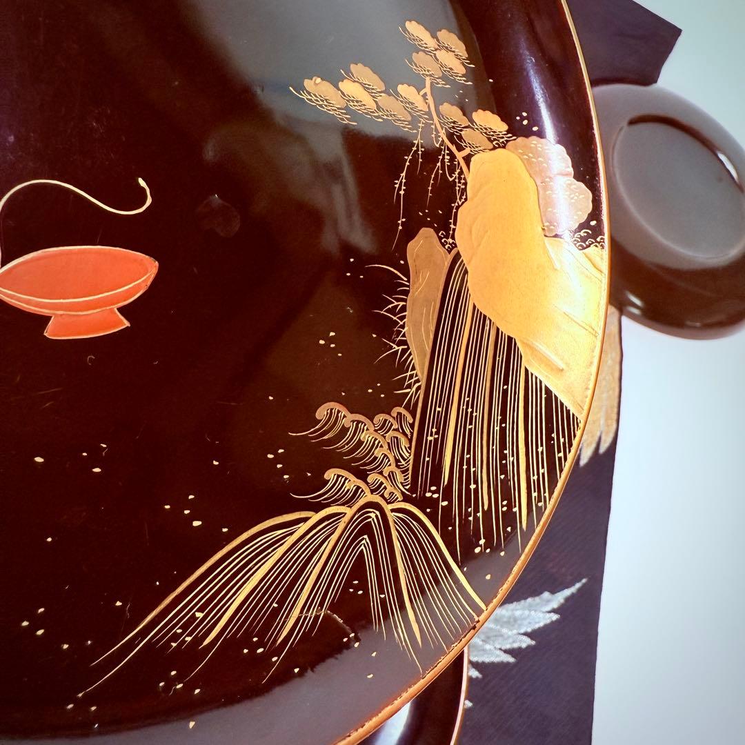 漆器輪島塗　金蒔絵金彩　沈金木製　中皿　10客　時代物