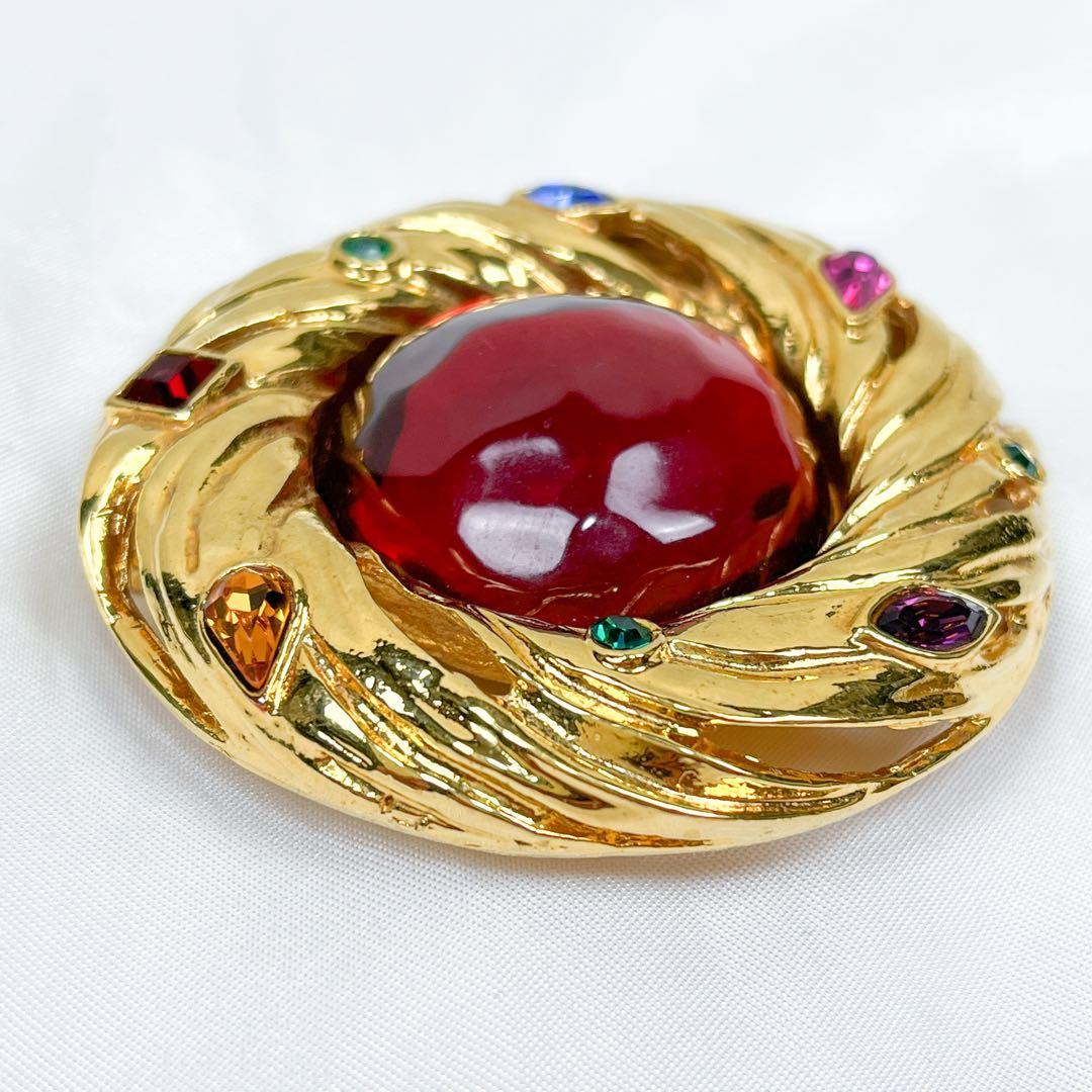 極美品 超希少 イヴサンローラン カラーストーン ブローチ ビンテージ GP