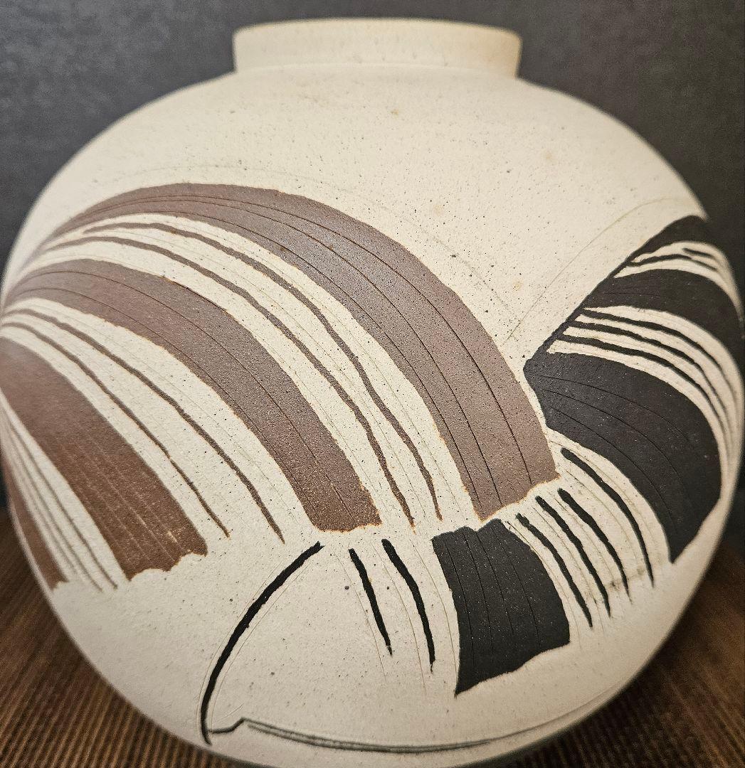 日本工芸会正会員　益子焼　斉藤修　作　象嵌壺　共箱　師】人間国宝　清水卯一