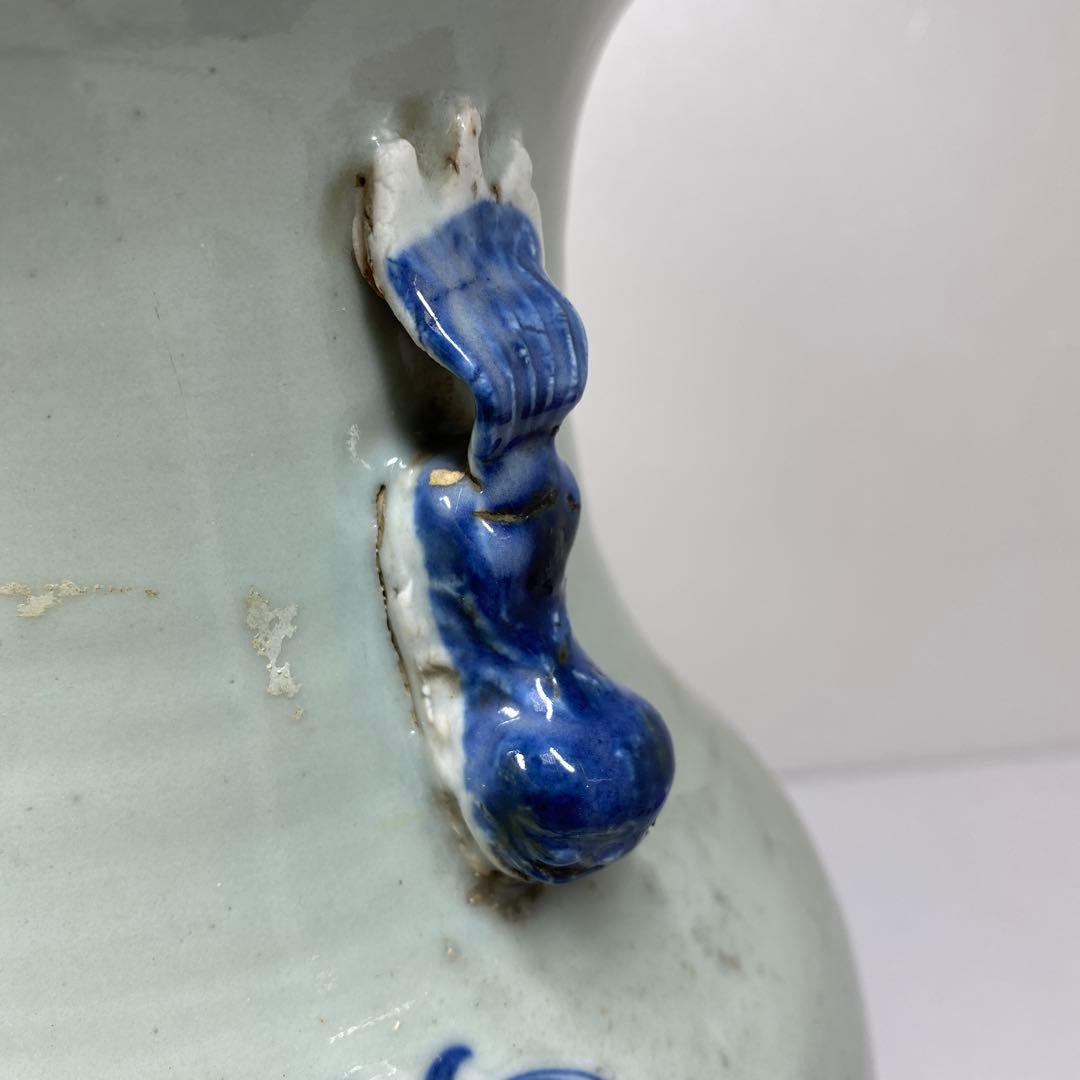 専用中国清時代　染付　花鳥紋　花瓶　高さ約33.2㎝　木箱付　東さ7-0304①