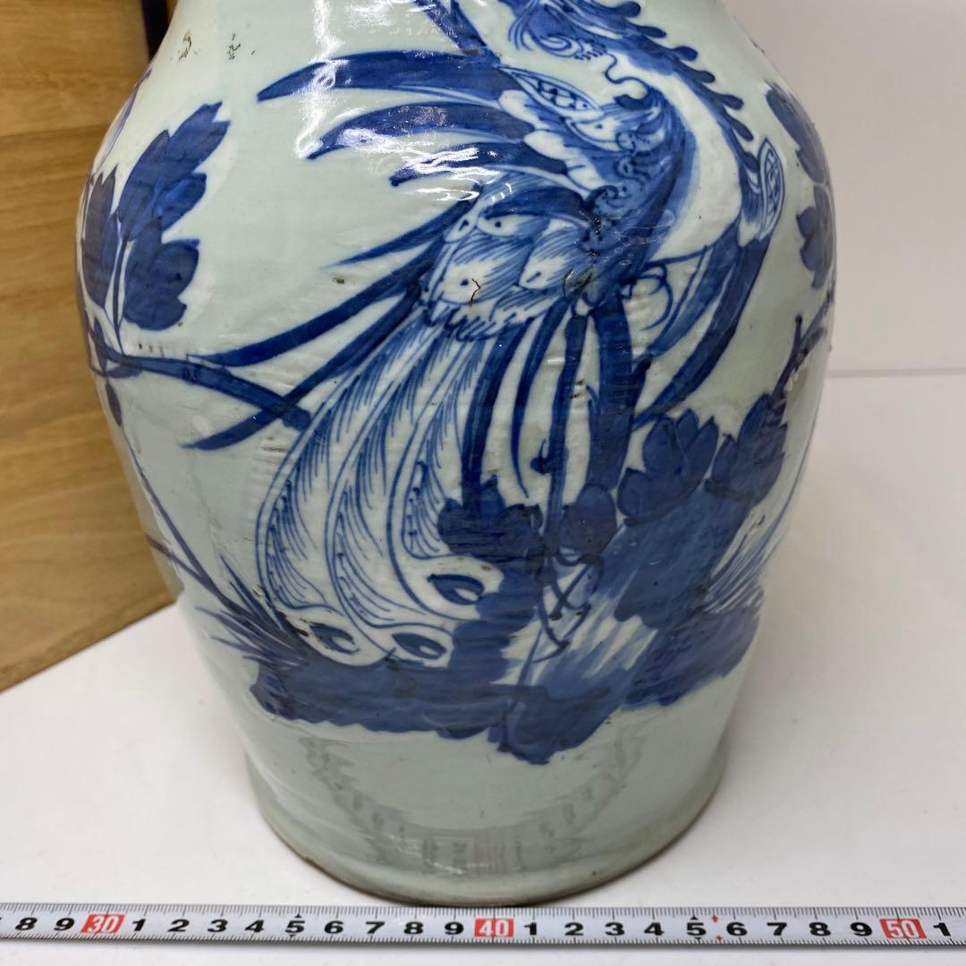 専用中国清時代　染付　花鳥紋　花瓶　高さ約33.2㎝　木箱付　東さ7-0304①