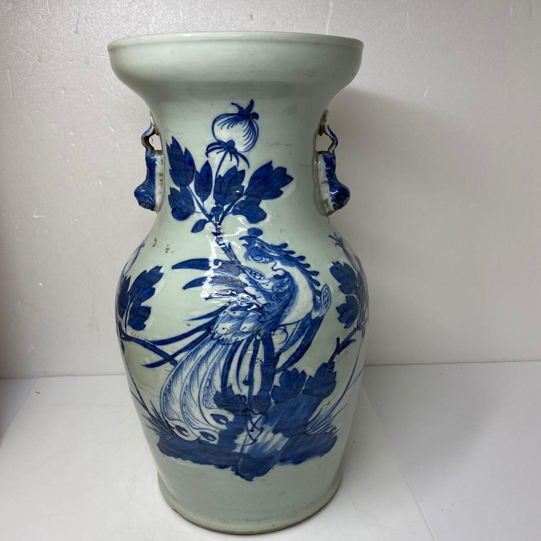 専用中国清時代　染付　花鳥紋　花瓶　高さ約33.2㎝　木箱付　東さ7-0304①