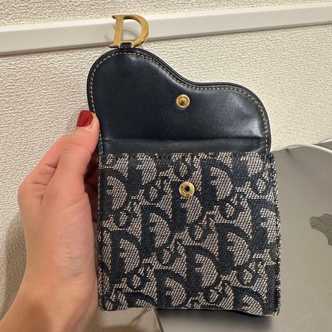 【美品】クリスチャンディオール、 三つ折り財布 ベージュ/ネイビー