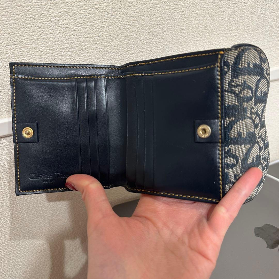 【美品】クリスチャンディオール、 三つ折り財布 ベージュ/ネイビー
