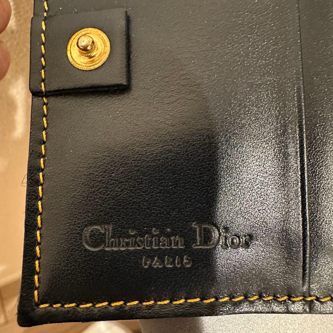 【美品】クリスチャンディオール、 三つ折り財布 ベージュ/ネイビー