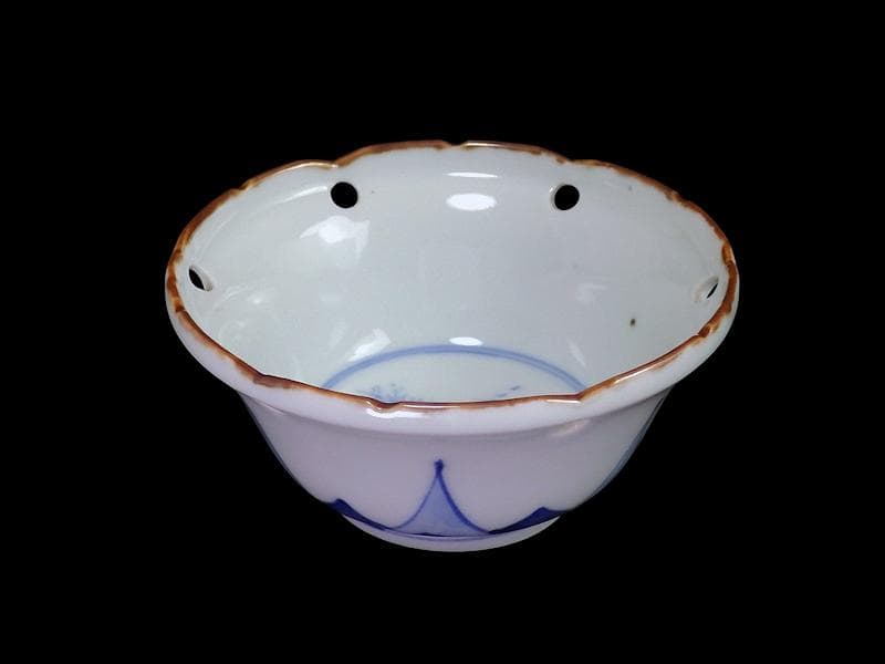 伊万里　染付　雪輪　東屋に山水の図　向付　３客　AS-fbts