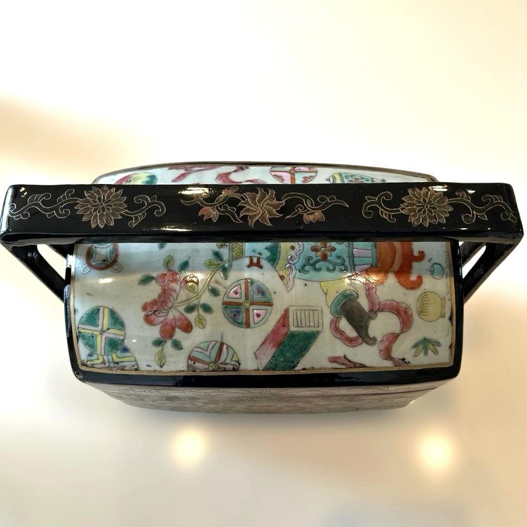 ヴィンテージ中国製漆塗り3段重箱、多彩な花柄