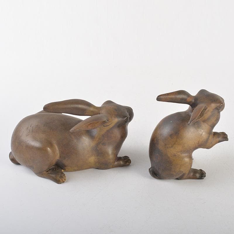 ブロンズ像　古銅　うさぎ　兎　一對　置物　重さ合計約2076g　D　R7486