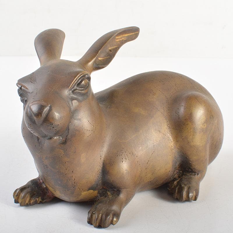 ブロンズ像　古銅　うさぎ　兎　一對　置物　重さ合計約2076g　D　R7486