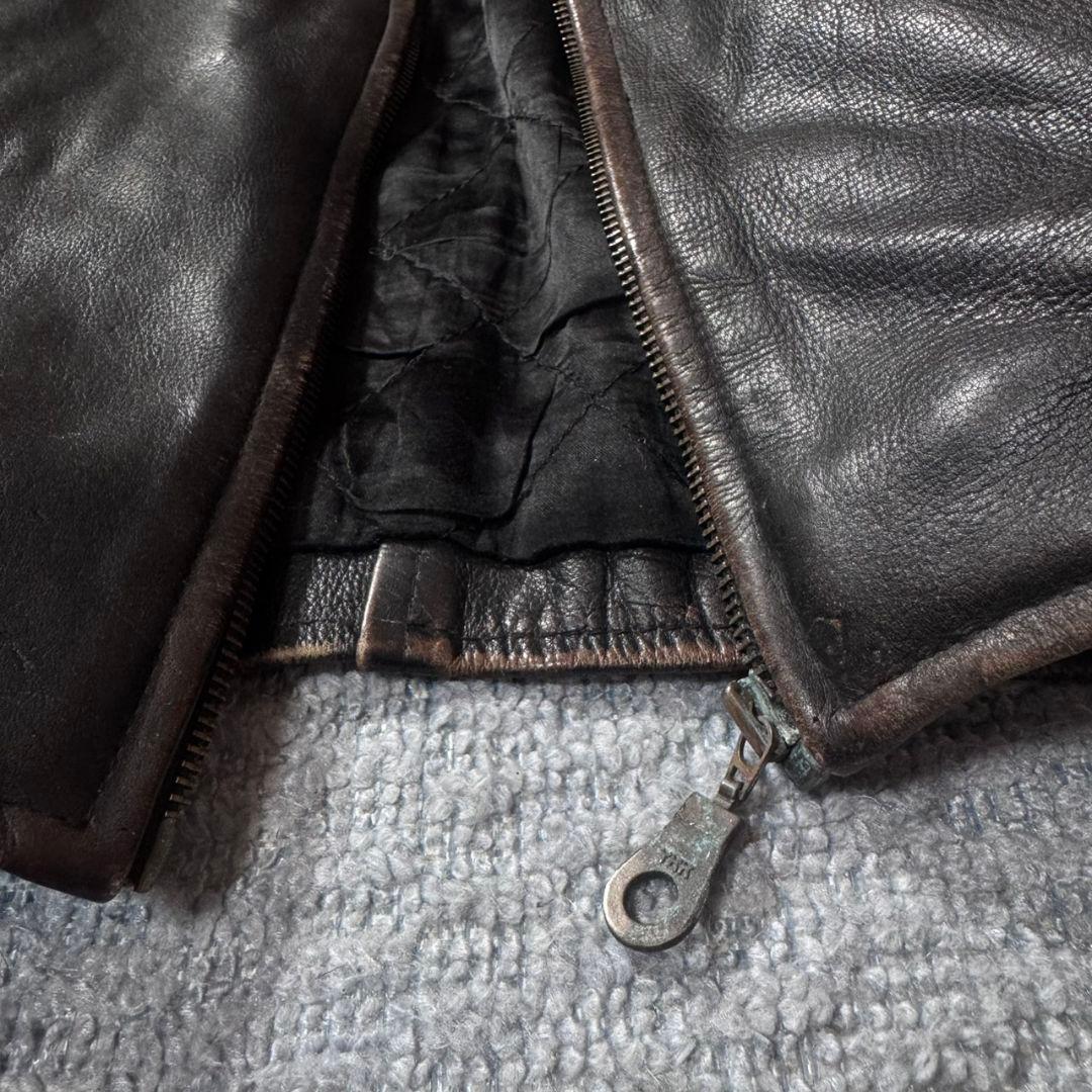 茶芯 ユーロ ヴィンテージ シングルライダース レザージャケット 古着 ブラウン