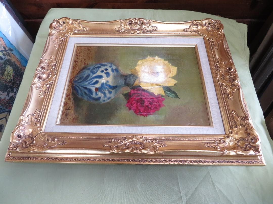 ◆石井光雄 「薔薇　ペルシャ壺」　F4号　日本自然派美術会委員　師：岡田三郎◆