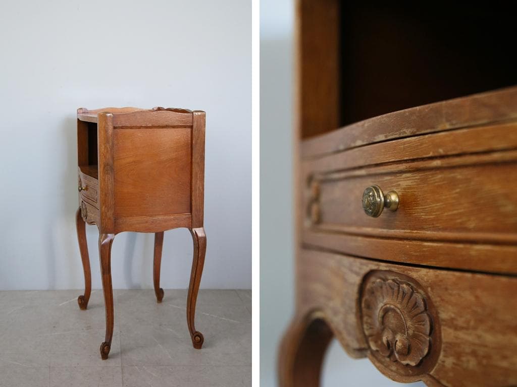 フランスアンティーク木製ベッドサイドキャビネット/ナイトテーブル90-143-2