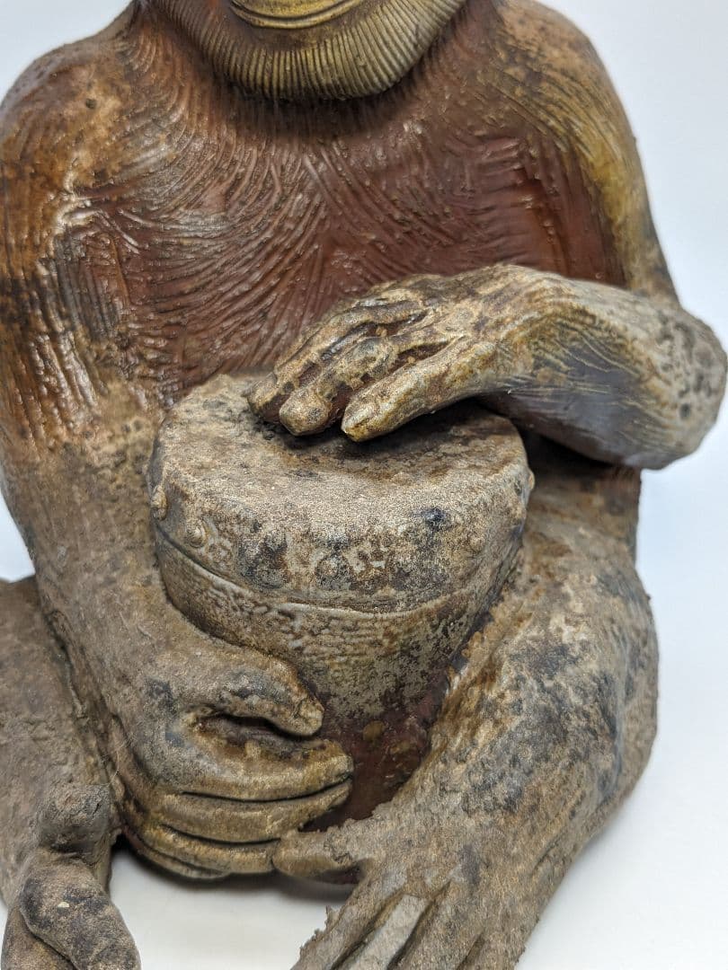 藤原陶臣 備前焼 申置物 猿 サル 縁起物 細工物 太鼓 工芸品 在銘 オブジェ