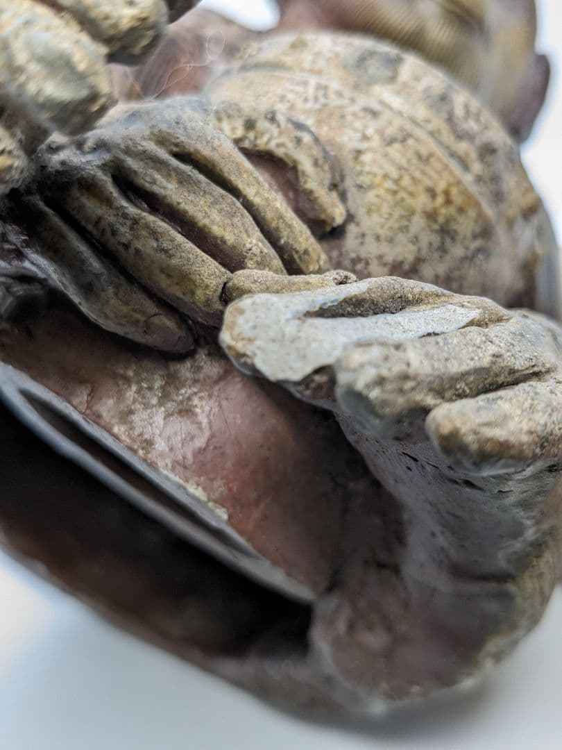 藤原陶臣 備前焼 申置物 猿 サル 縁起物 細工物 太鼓 工芸品 在銘 オブジェ