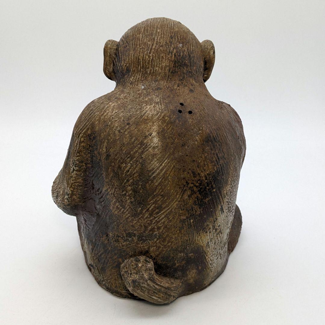 藤原陶臣 備前焼 申置物 猿 サル 縁起物 細工物 太鼓 工芸品 在銘 オブジェ