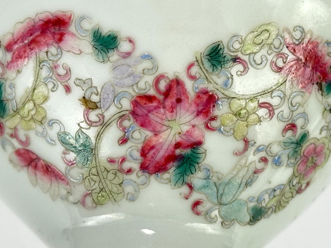 中国美術　清朝　清代　粉彩花卉文燈台　燭台　時代物　唐物　古物　旧蔵家出し