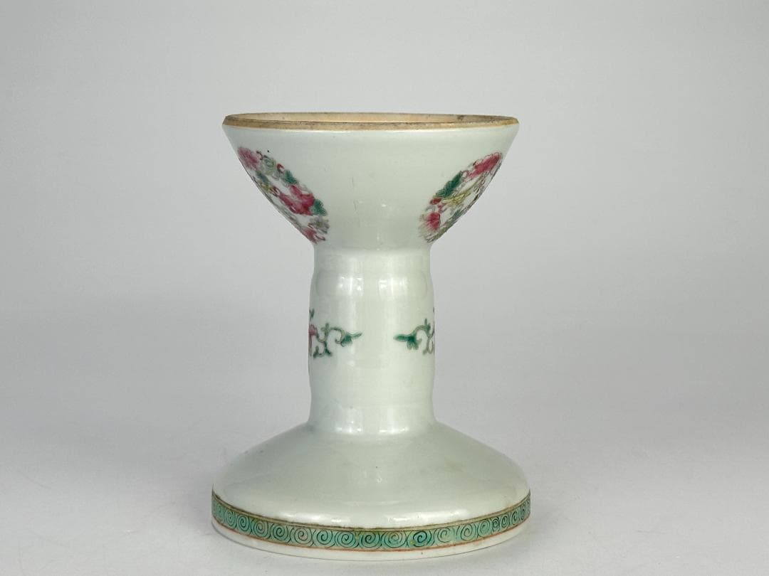 中国美術　清朝　清代　粉彩花卉文燈台　燭台　時代物　唐物　古物　旧蔵家出し