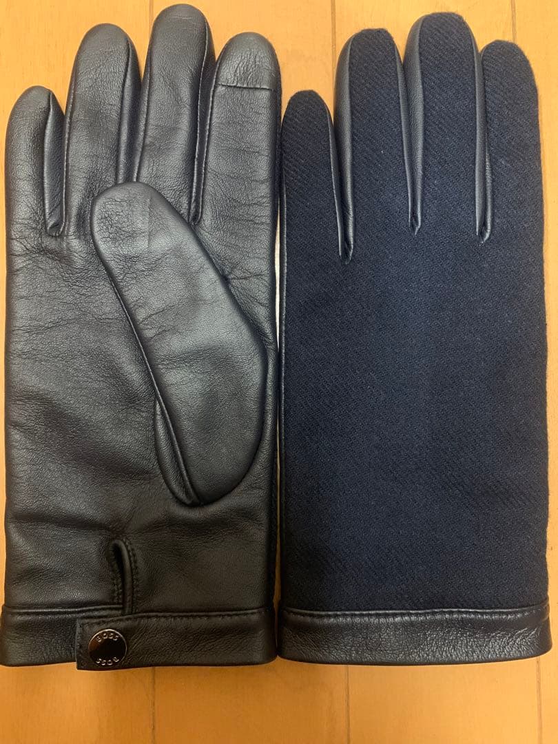 【新品未使用】BOSS レザーウール手袋 黒