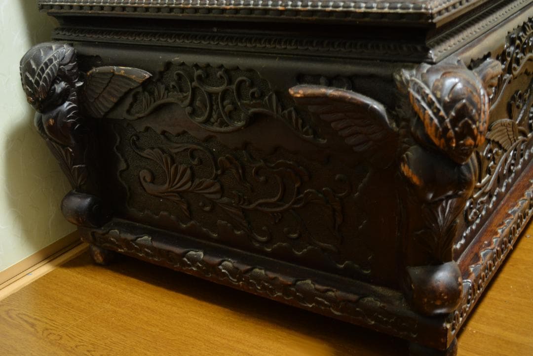 18-19世紀　希少　唐木　龍鳳凰彫刻　中国　長椅子　高級家具　アンティーク