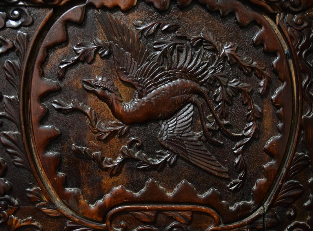 18-19世紀　希少　唐木　龍鳳凰彫刻　中国　長椅子　高級家具　アンティーク