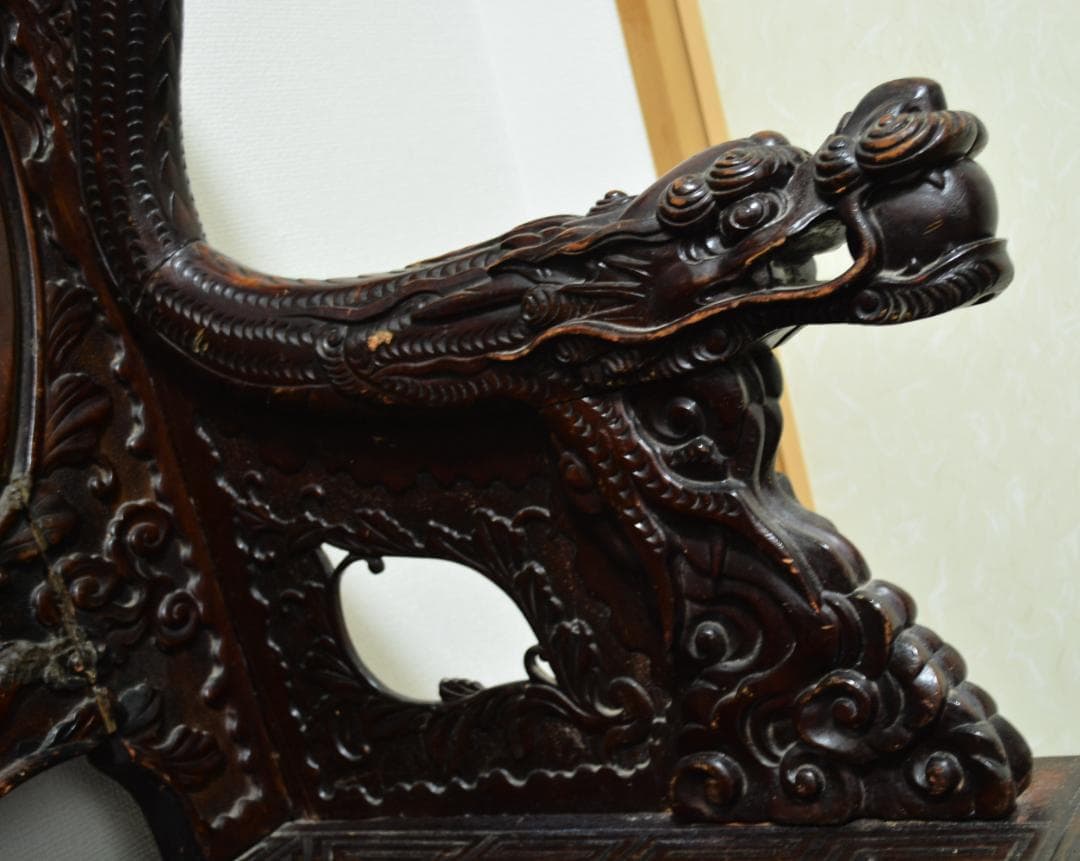 18-19世紀　希少　唐木　龍鳳凰彫刻　中国　長椅子　高級家具　アンティーク