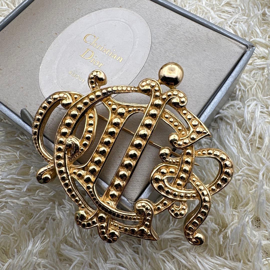 Christian Dior ゴールド　エンブレムロゴ　ブローチ
