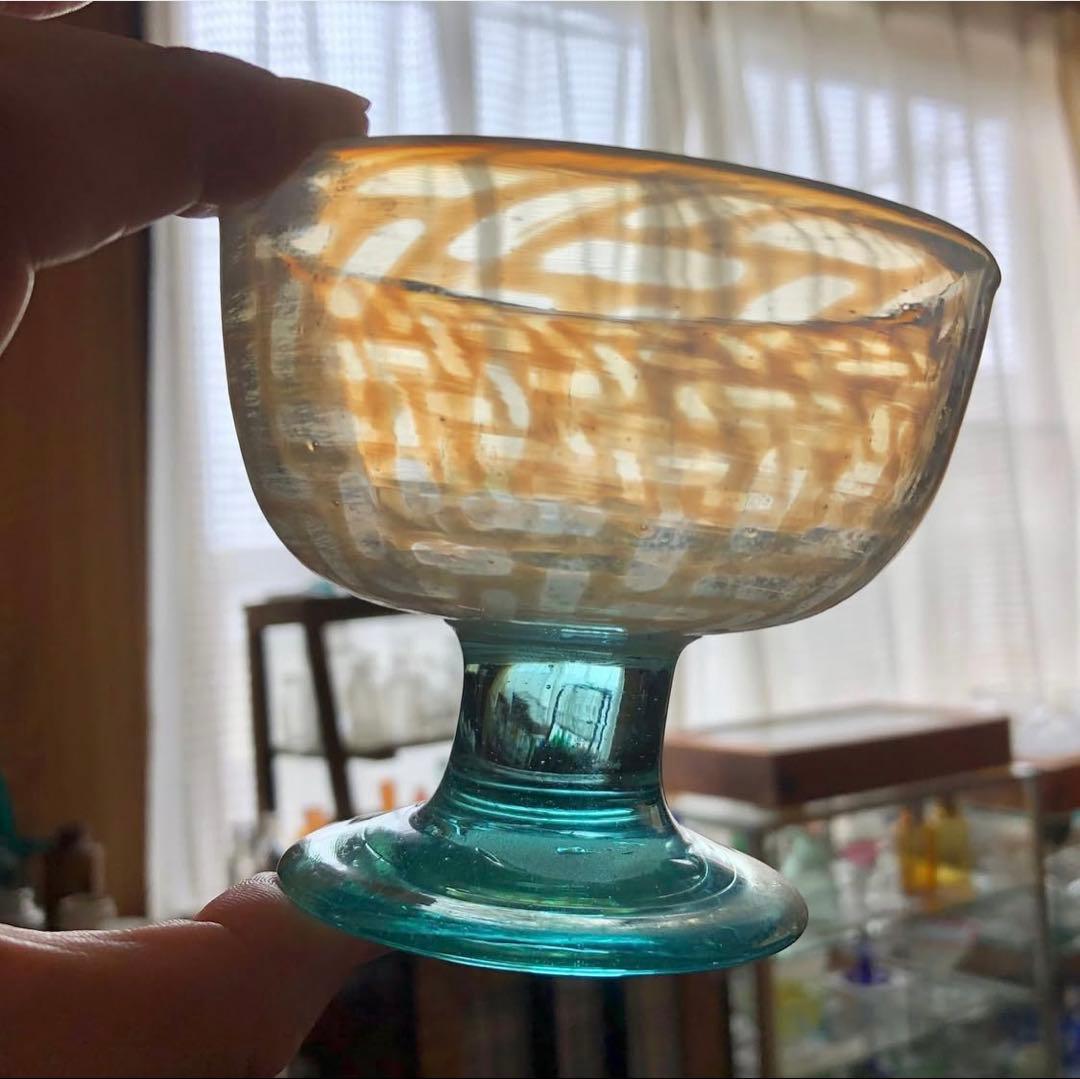 最終値下げ　氷コップ　籠目文椀型氷コップ アンティーク 和ガラス 大正 昭和初期