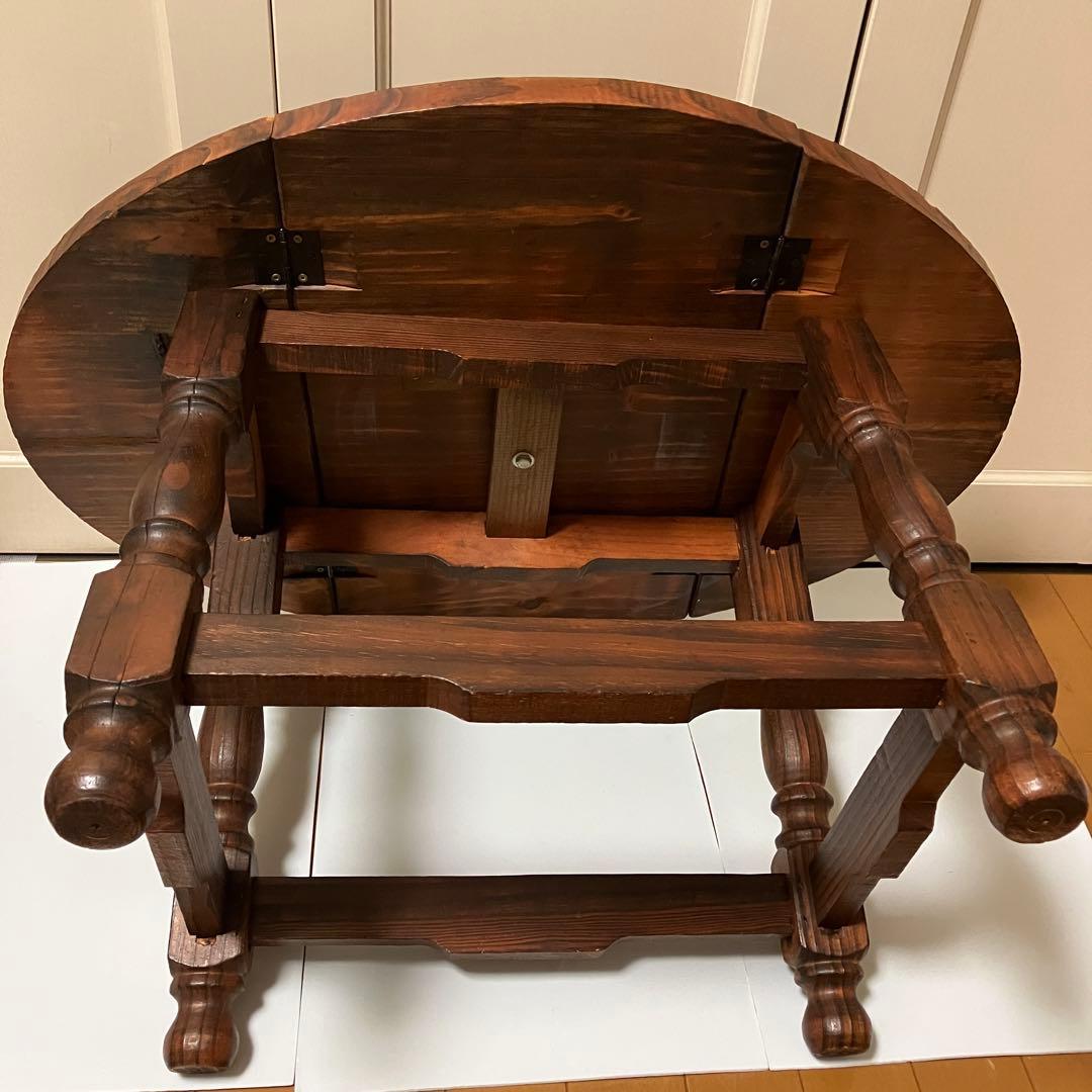 木製折りたたみ式ローテーブル　アンティークコーヒーテーブルバタフライ机楕円机