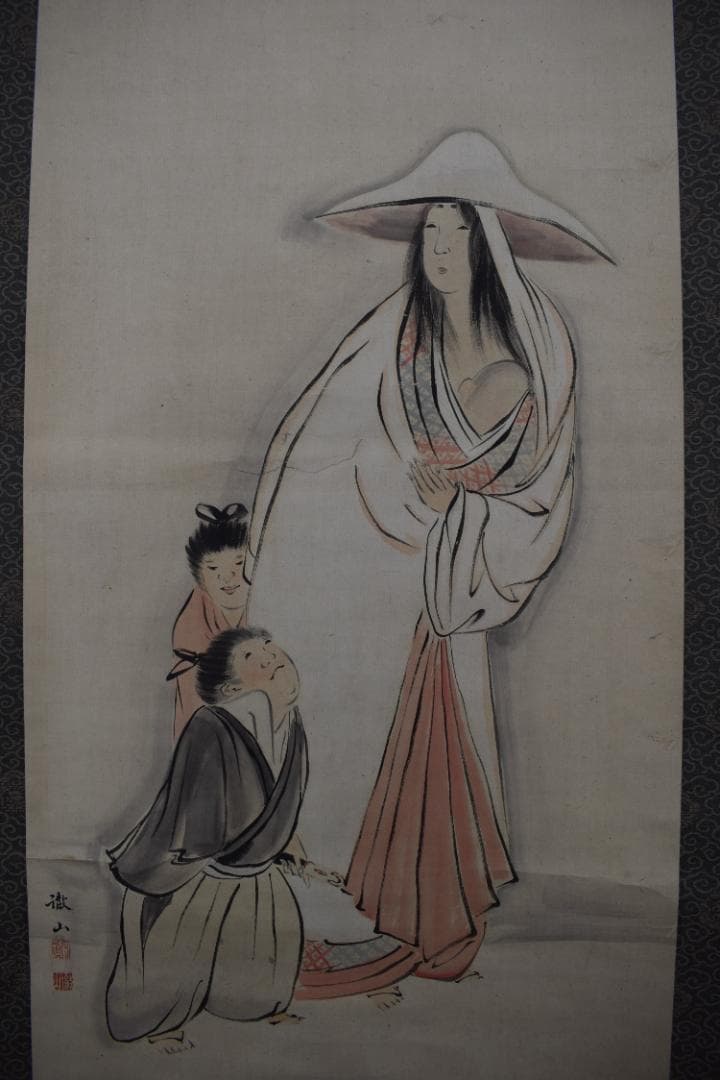 【真作】森徹山/常磐御前図/義経の母/掛軸☆宝船☆Z-404